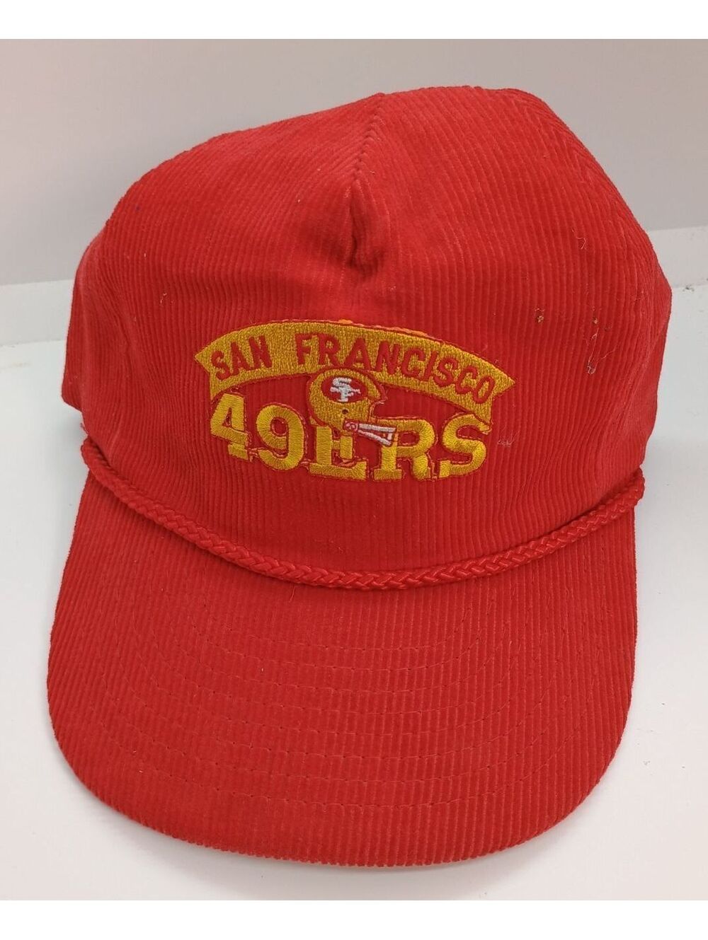 Vintage San Francisco 49ers Corduroy Hat Red Trucker String Clip Back